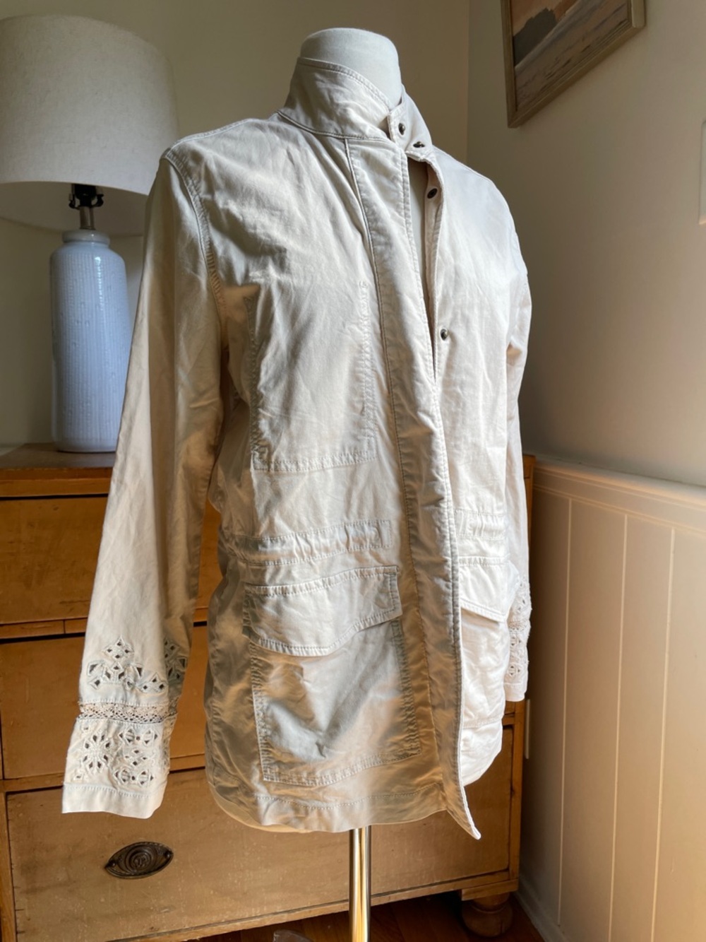 FDJ Cream Utility Jacket with Eyelet Sleeve Detail - Women S
